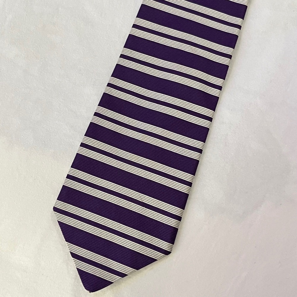 Brooks Brothers Mens Tie Silk Purple White Stripe Classic Shiney Premium Formal